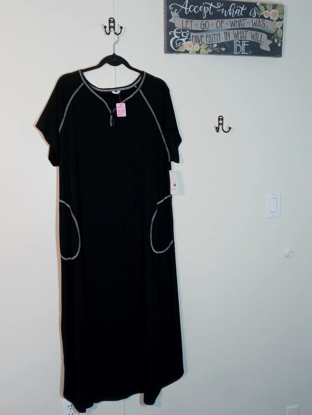 NWT Ekouaer black XXXL Short Sleeve long Nightgown